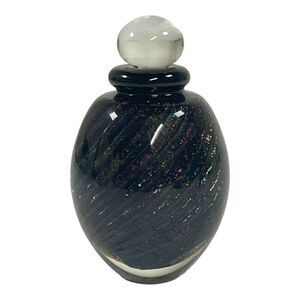 Eickholt Black Rainbow Swirl Iridescent Glass Perfume Bottle Stopper Signed '91